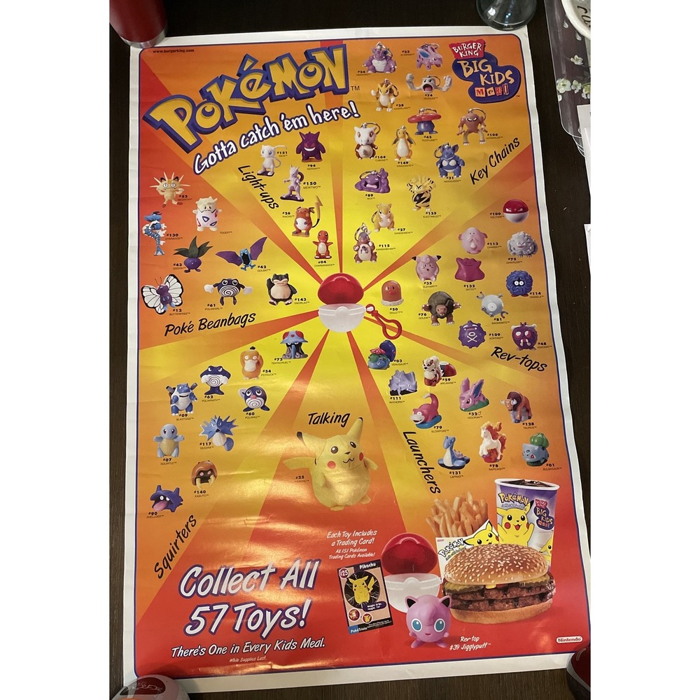 Pokemon 1999 Burger King Kids Meal Promo Poster Nintendo Meal Advert 22"x 32"